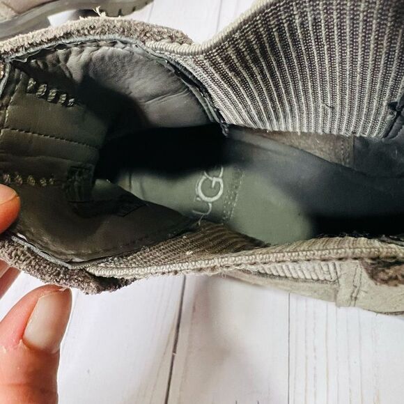 UGG Hazel Brown Taupe Suede Leather Chunky Block Heel Ankle Boots - Picture 6 of 10